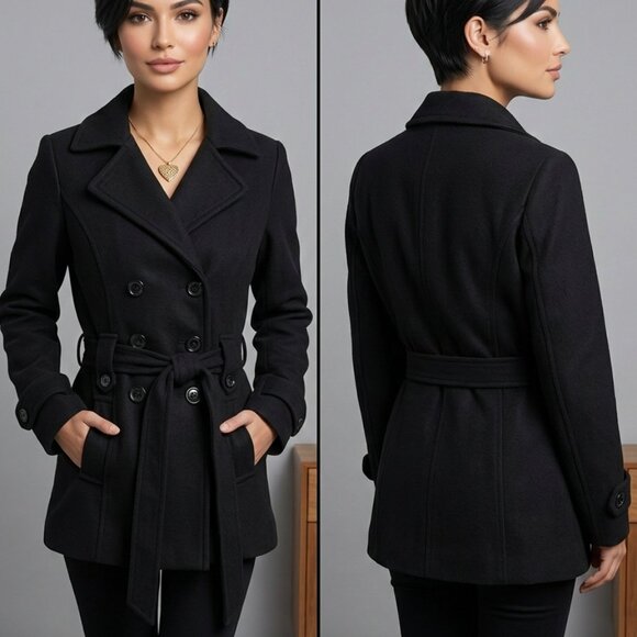Stylebrook Jackets & Blazers - NEW Stylebook Trendy Plus Size Double-Breasted Black Peacoat – Size Small